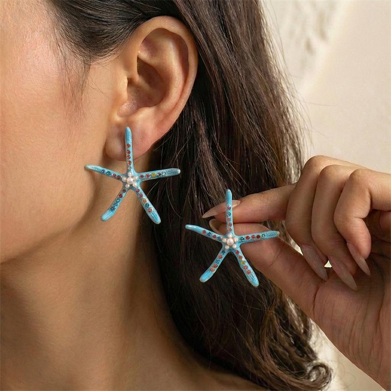 Süße Rosa Seestern Ohrstecker für Damen Bohemia Bunt Emaille Übertriebene Sternohrringe Anhänger Sommer Strand Schmuck Geschenk
