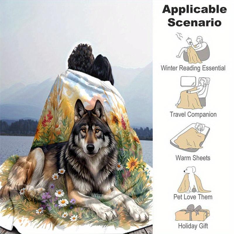 1pc Wolf's Peaceful Rest amidst Nature's Bounty Blanket  Soft Throw for Home Decor, Gift Idea, Living Room, Travel, Camping, Car Blankets