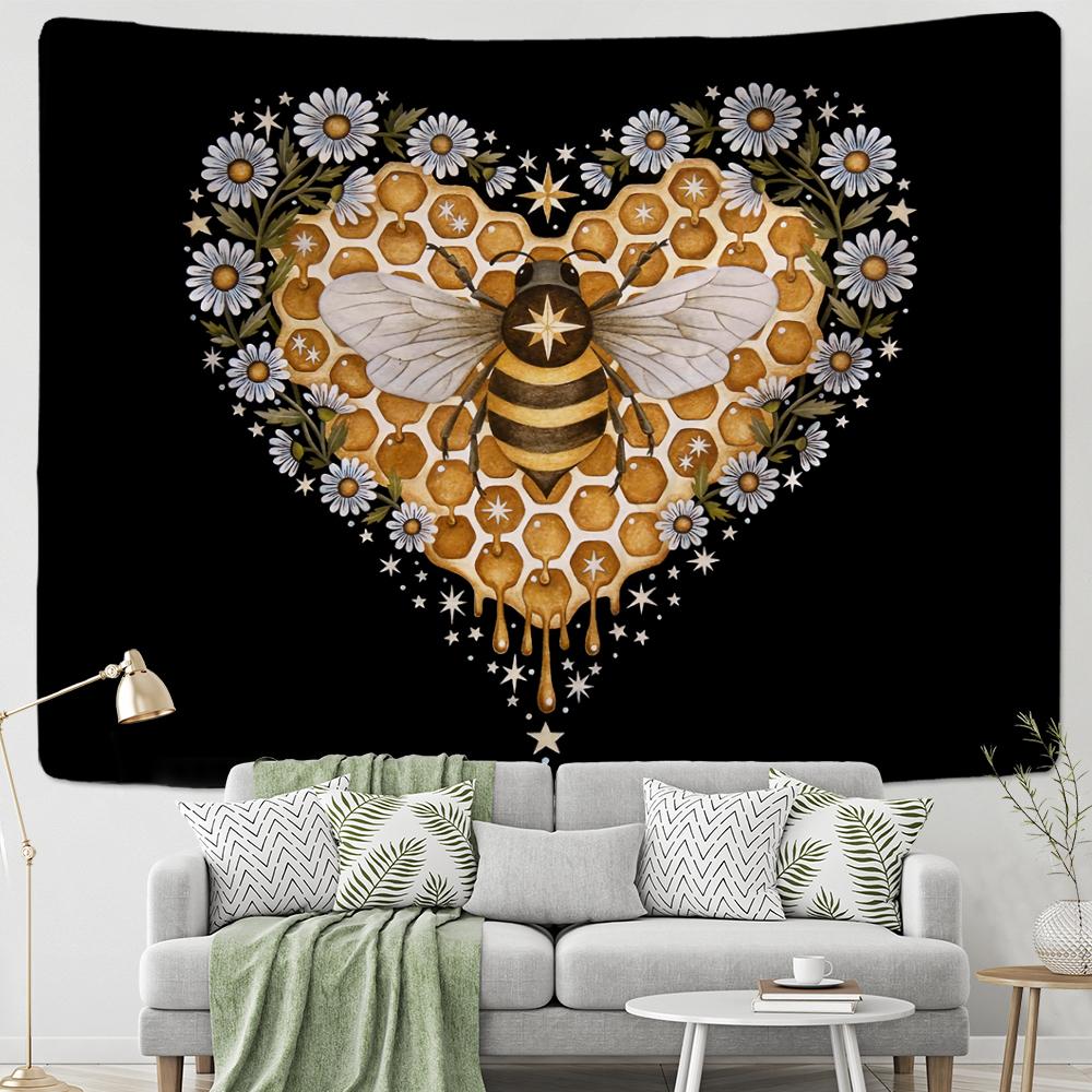 Psychedelischer Bienen Wandteppich Wand Gänseblümchen Blume Böhmisch Hippie Hexerei Wahrsagerei Wohnzimmer Schlafzimmer Heimdeko