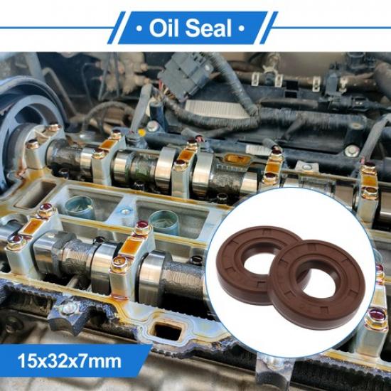 Oil Seal Seal Ring Rotary Shaft Seal FKM Rubber 15x32x7mm Brown 2 Pcs