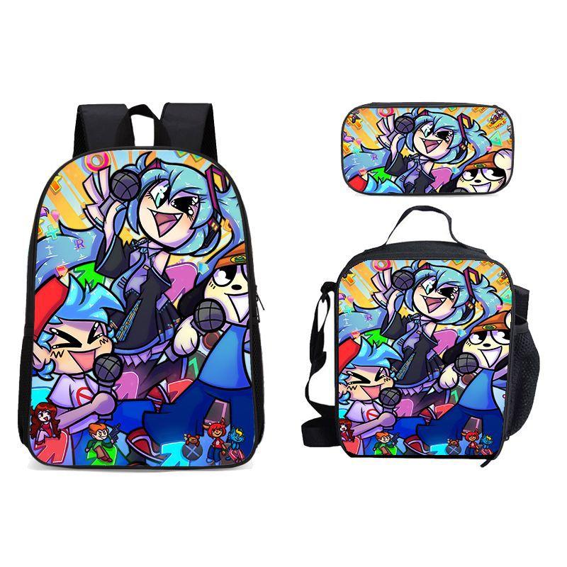 New Friday Night Funkin Backpack Three Piece Set Black Friday Korean Version Student Backpack Ice Pack Pencil Case Dropshipping