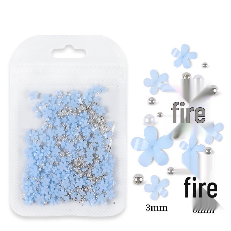 200pcs Five-Petal Nail Art Flowers with Gold & Silver Beads - White & Pink Resin Ornaments