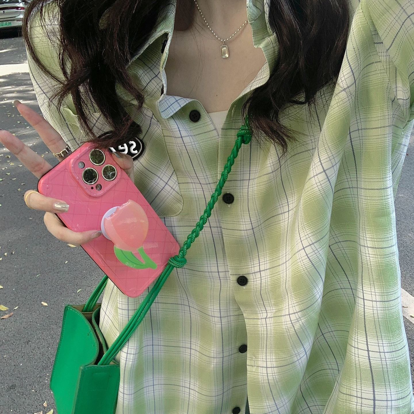 

Летняя женская рубашка в зеленую клетку, контрастная, с короткими рукавами, тонкая, повседневная куртка, корейские свободные универсальные женские топы 2XL