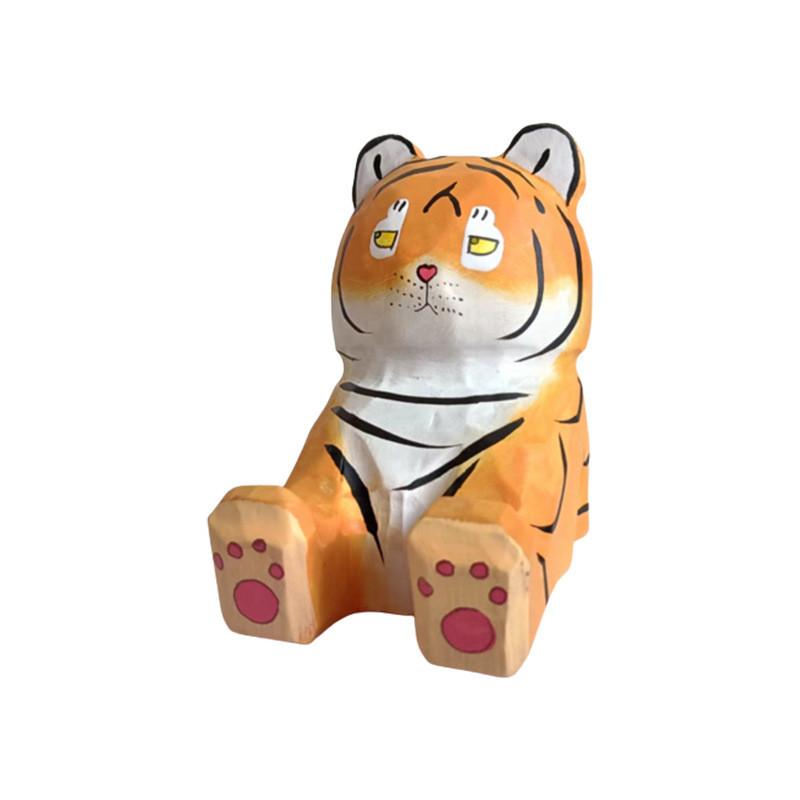 

Wooden Handcrafted Tiger Phone Stand With Carving For Home Office And Gift Giving Orange A