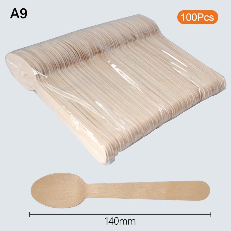 100Pcs Disposable Wooden Cutlery Set with Spoon Fork Knife for Party Ice Cream Yogurt Dessert High-Quality Tableware Pack