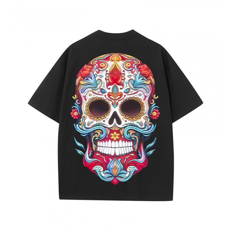 Summer new loose T-shirt skull print 230g pure cotton street tide brand short sleeve