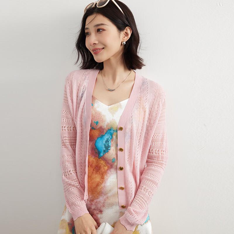 Women s Silk Blend Lightweight Hollow-Out Knit Cardigan L