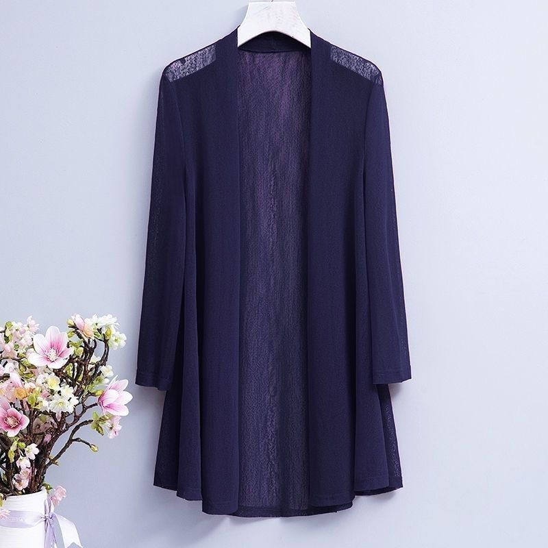 Summer Women's Mesh Cardigan Mid-length Breathable Shawl Long-sleeved Sunscreen Top Open Front Thin Cardigan tops