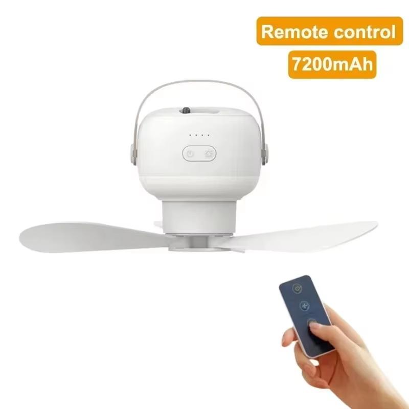 Rechargeable Outdoor Camping Fan - Portable Ceiling Tent Ventilator Cooler Electric Fan with Remote Control and LED Lighting