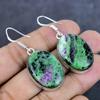 Natural Ruby Zosite Gemstone 925 Sterling Silver Jewelry Earring 1.93" Q1s96