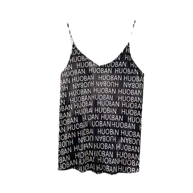 Double V-neck Thin Shoulder Letter-halter Vest for Women with A Base Single Wear The New Summer Korean Version Slim Top