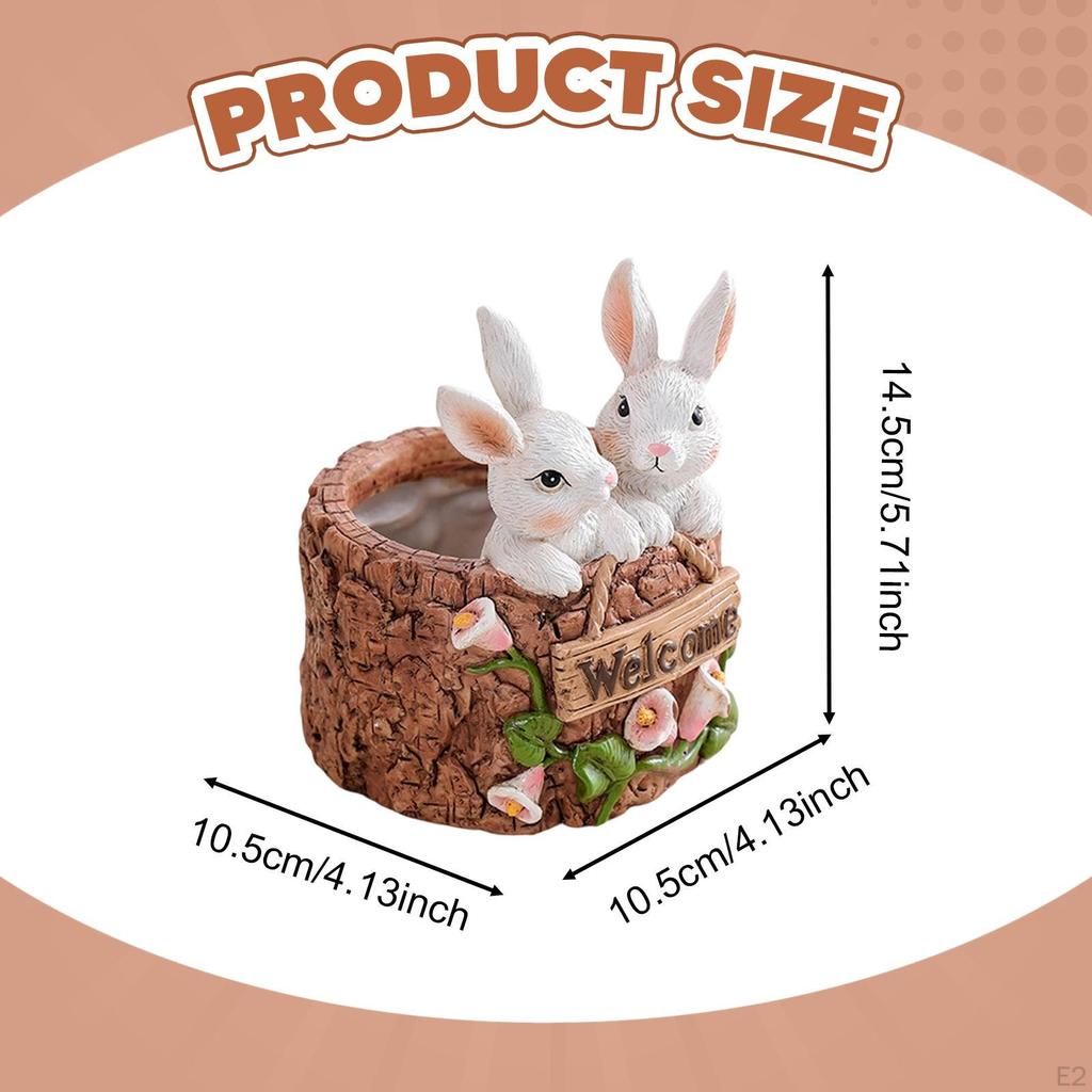 Resin Bunny Planter Flowerpot Creative Suclpture Cute Ornament Animal Plant Container for Yard