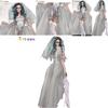 Enchanting Witch White Mesh Wedding Dress Set For Ghost Bride Carnival Costume