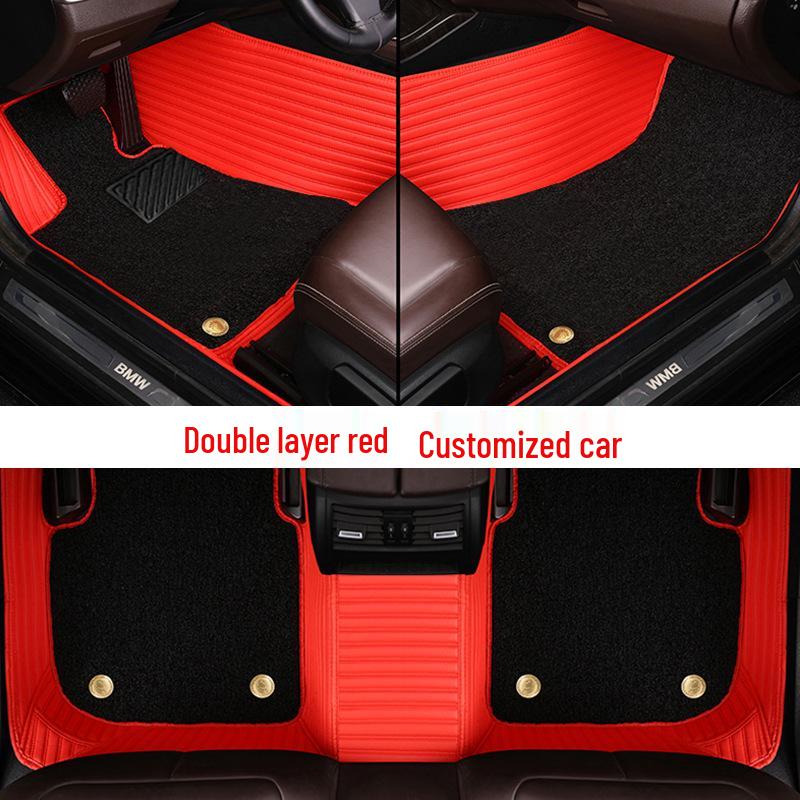 Custom Leather Car Floor Mats for Women - Cartoon Design, Double-Layer, Full Coverage