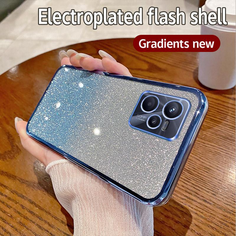 For OPPO Realme C35 Case Realme Narzo 50A Prime Phone Case Shiny Glitter Plating Silicone Camera Lens Soft Back Cover