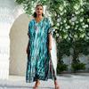 EDOLYNSA Damen Übergröße Kaftane Streifenmuster Batik Kaftan Badeanzug Überwurf Strand Maxikleid Lockerer Seitenschlitz Robe Q1218