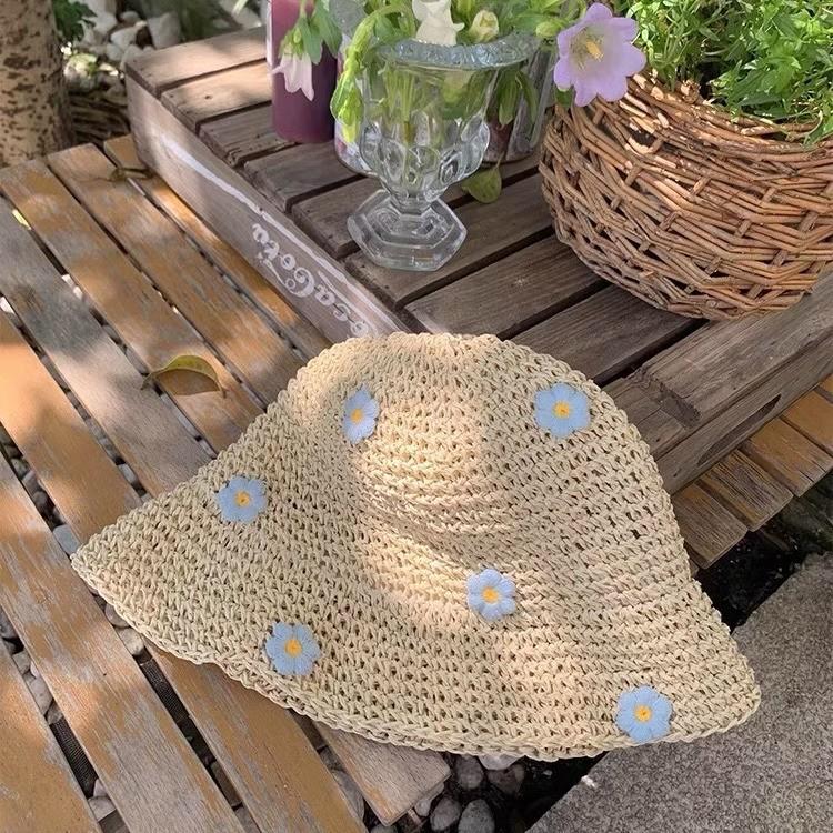 Summer new sun hat women's South Korea Dongdaemun weaving hollowed out after split fork sun protection hat fisherman hat children