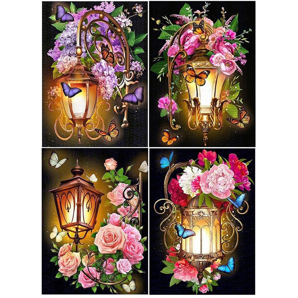 JISHSHAY Set of 4 Diamond Art Kits for Diamond Art Hanging Bead Diamond Art 5D Diamond Popular DIY Rose Painting Diamond Colorful Sparkling Craft Kit