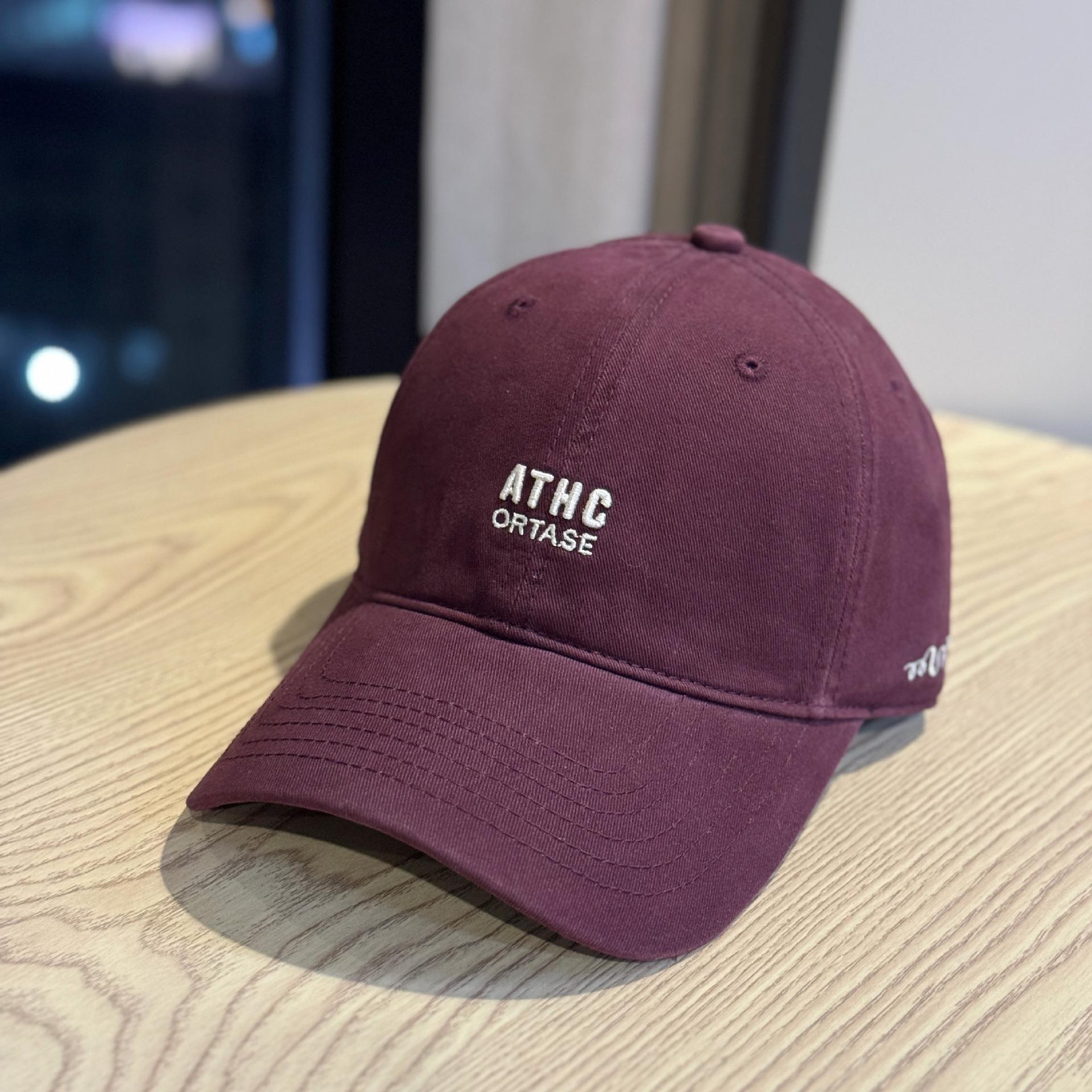 

Spring and summer vintage washed letter print ATHC Embroidered soft-top baseball cap for men and women, wide brim, face-slimming, trendy duckbill cap Adult54-60Adjustable вина червоного кольору