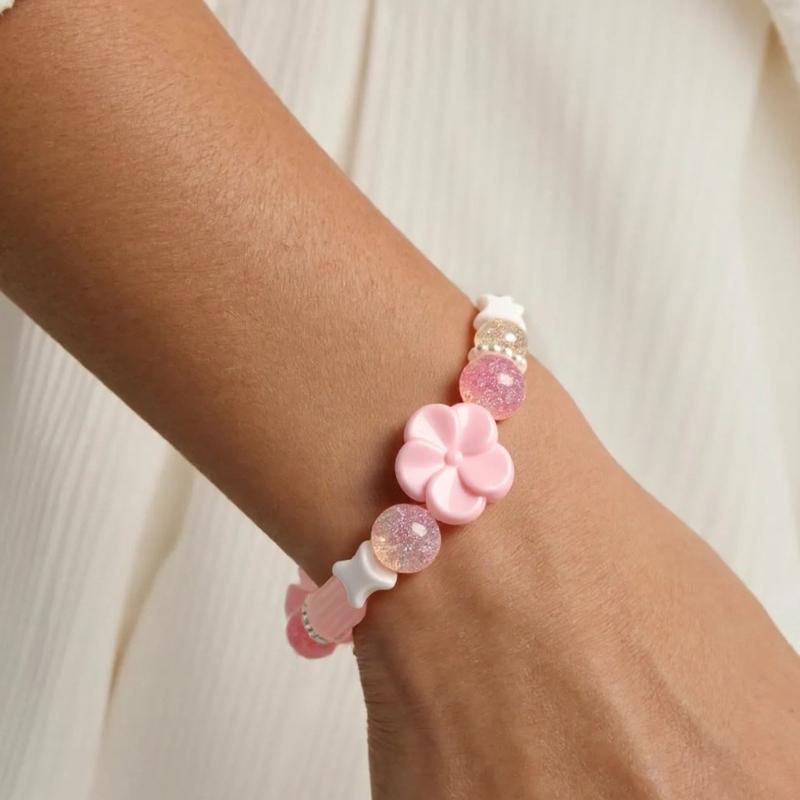 Elegant Dopamine Flower Designs Bracelet Crafted from Sturdy Resin Materials for Daily Wear and Styles Enhancement