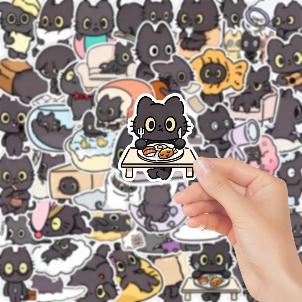 50 Pièces Autocollants Kawaii Chat Noir Auto-adhésifs Décalcomanies Graffiti Imperméables Fournitures Scolaires