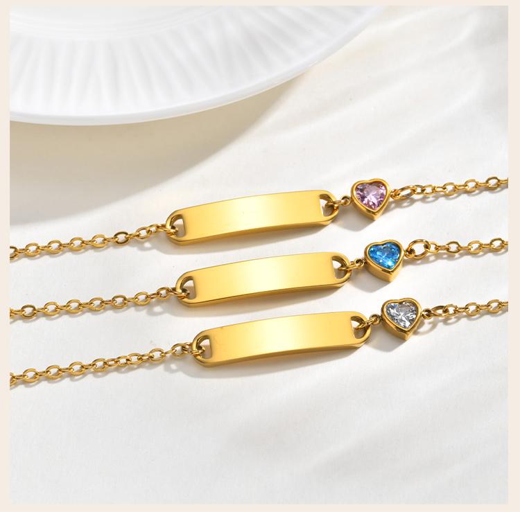 Heart Zircon Kids Bracelet Gold Plated Stainless Steel Adjustable Bangle for Girls Waterproof Toddler Waterproof Birthday Gift
