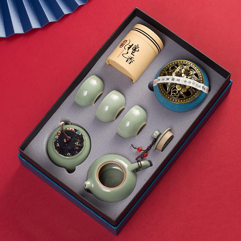 National Tide Ge Kiln Green Ceramic Tea Set with Drainage