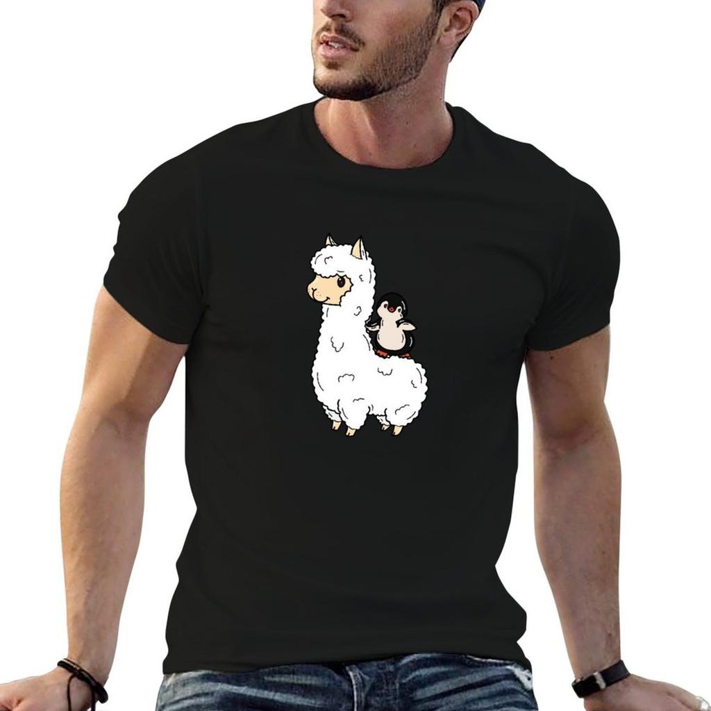 Penguin On A Llama Tshirt No Iron Casual Short Sleeve Top