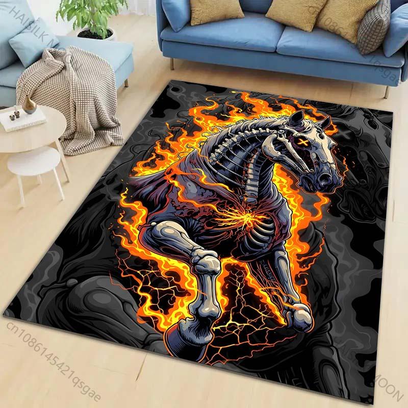 1PC Skeleton Horse, Flames Carpet for Living Room Bedroom Sofa Home Decor Rus Non-slip Floor Mat Luxury Gift Multiple Sizes