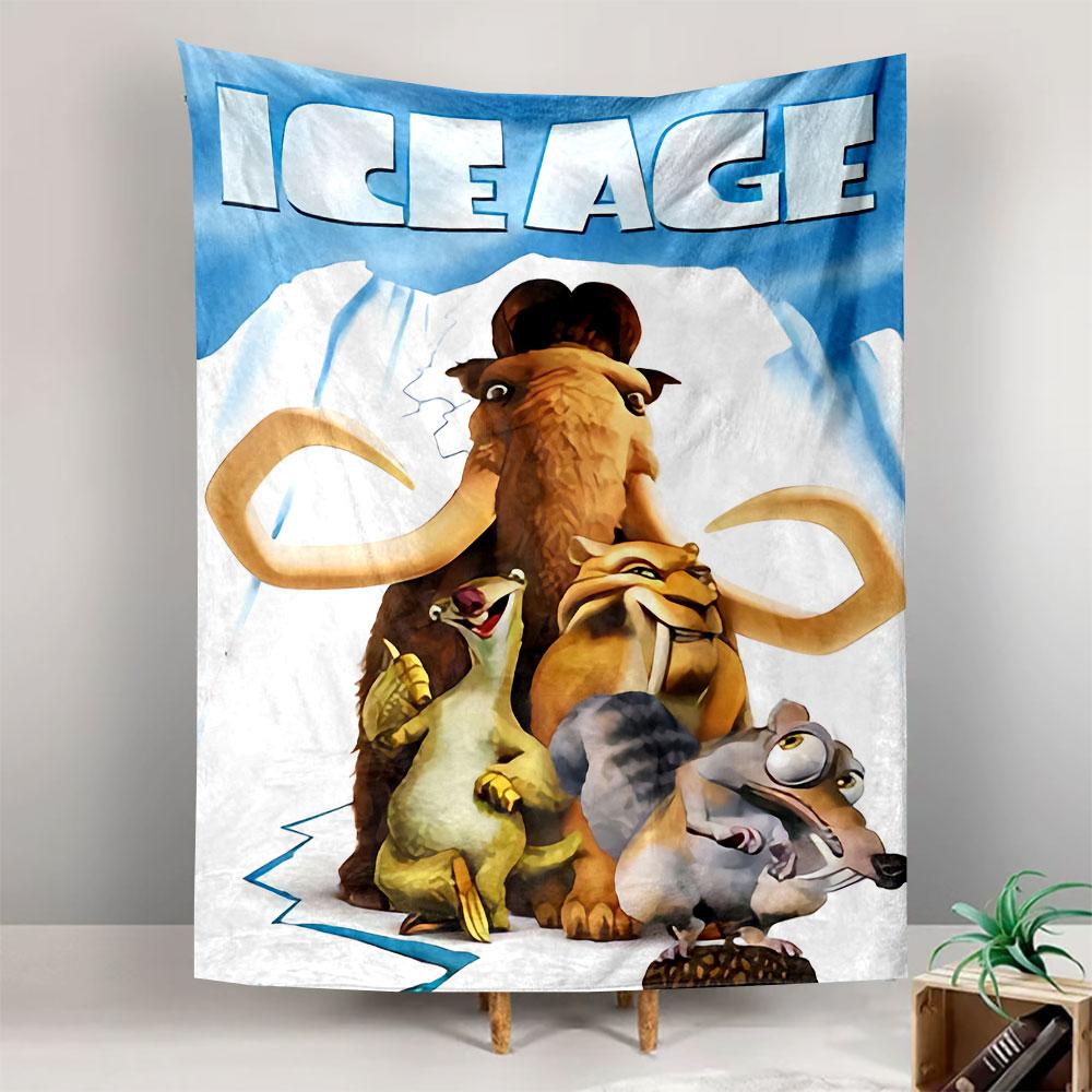 Ice Age 2 Tapestry Wall Hanging, Manny Diego Scrat Cartoon Art, Colorful Kids Wall Decor for Bedroom Playroom