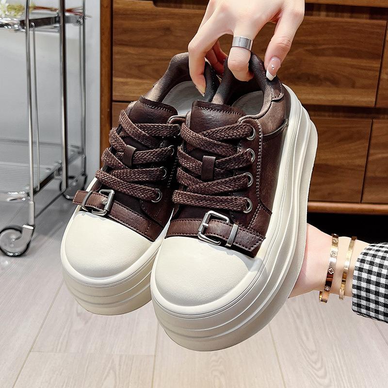 Leather 7cm platform sneakers women's 2025 new autumn and winter velvet small man height increase casual muffin board shoes