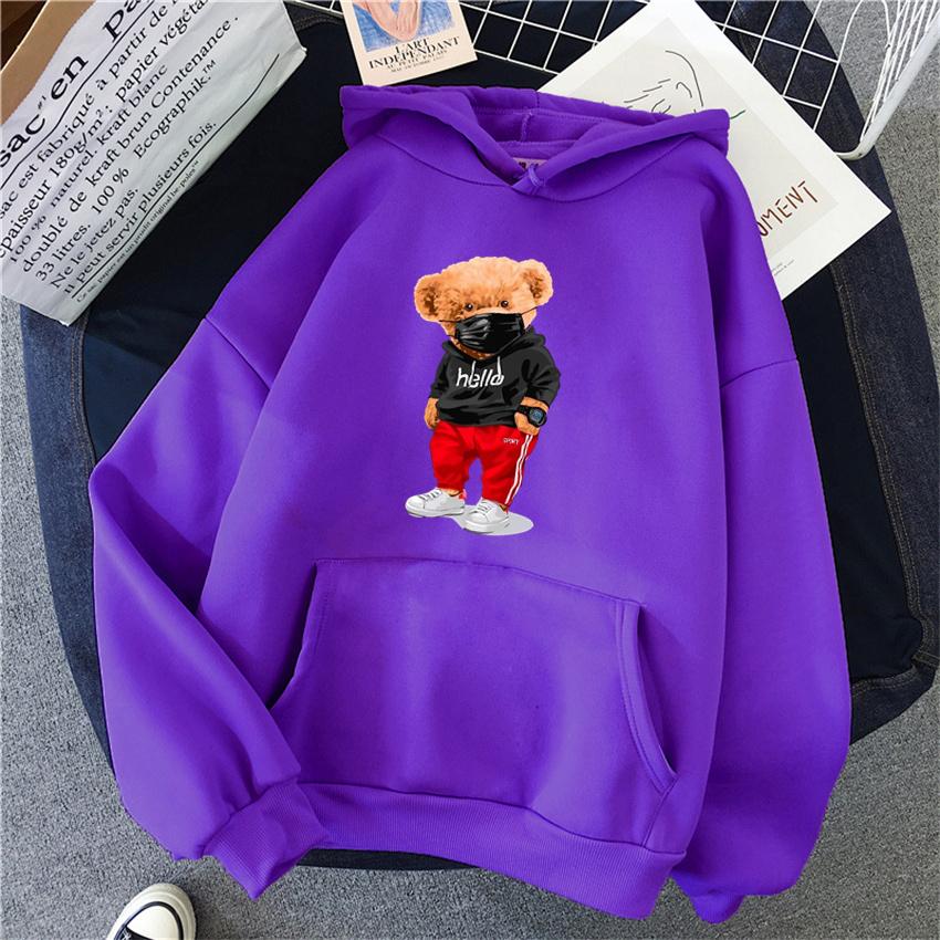 Hip Hop Women Hoodies cartoon Bear Print Fleece  Autumn Woman Casual Pullover Harajuku Streetwear Male Hoody Clothes Tops Unisex