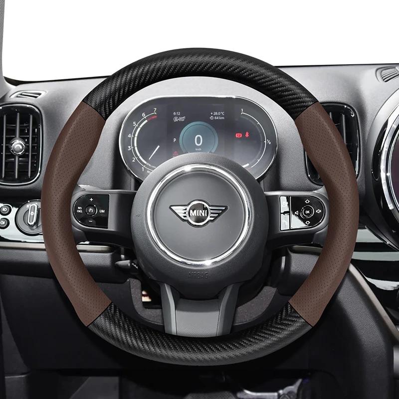 For MINI Perforated Leather & Carbon Fiber Texture Steering Wheel Cover Mini Cooper R56 R50 Countryman R60 U25 Accessories