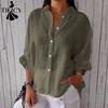 Damenmode, lässig, Frühling und Herbst, einfarbig, langärmelig, Polo-Ausschnitt, Blusen und Hemden