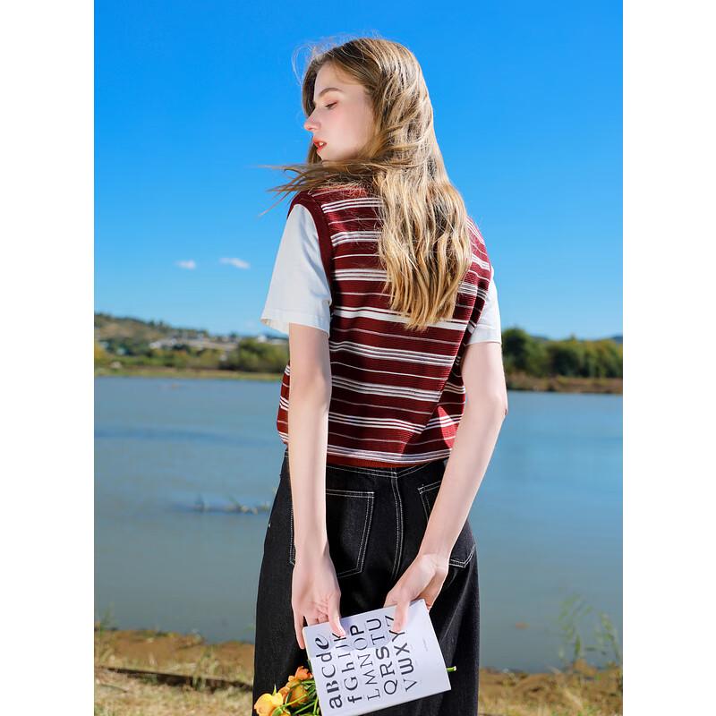 

San Cai 2025 Весенний трикотажный пуловер в полоску, имитация двойки S 155/80A