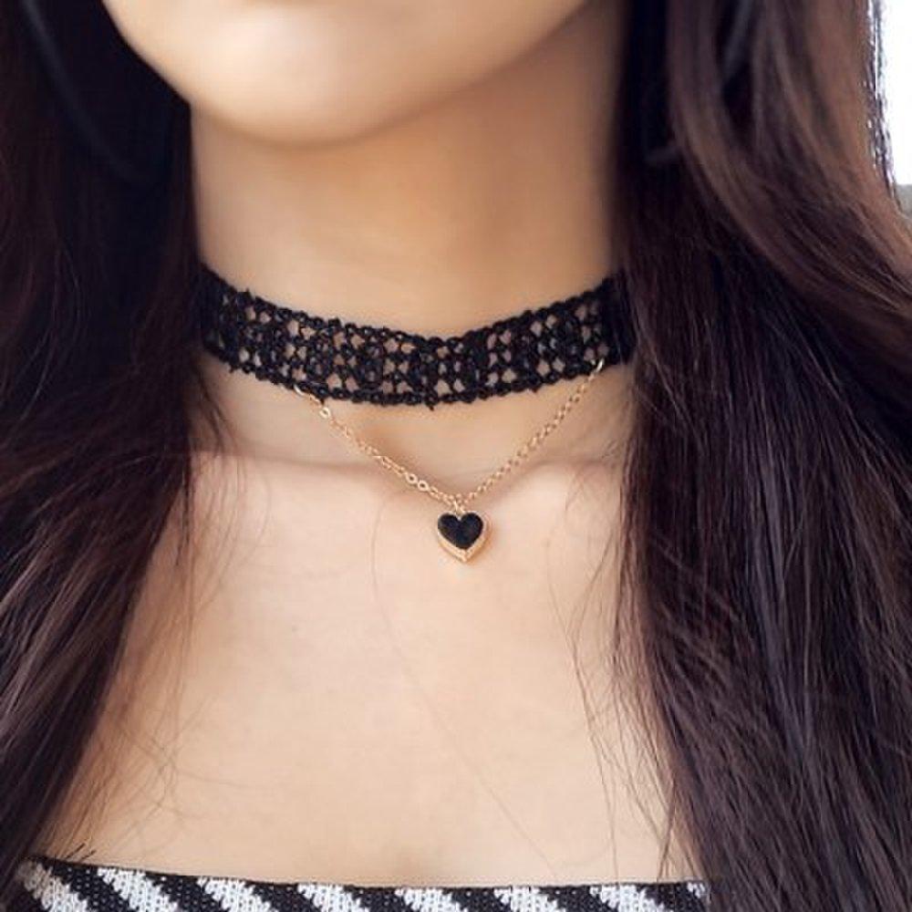 Chain Heart Lace Choker Necklace