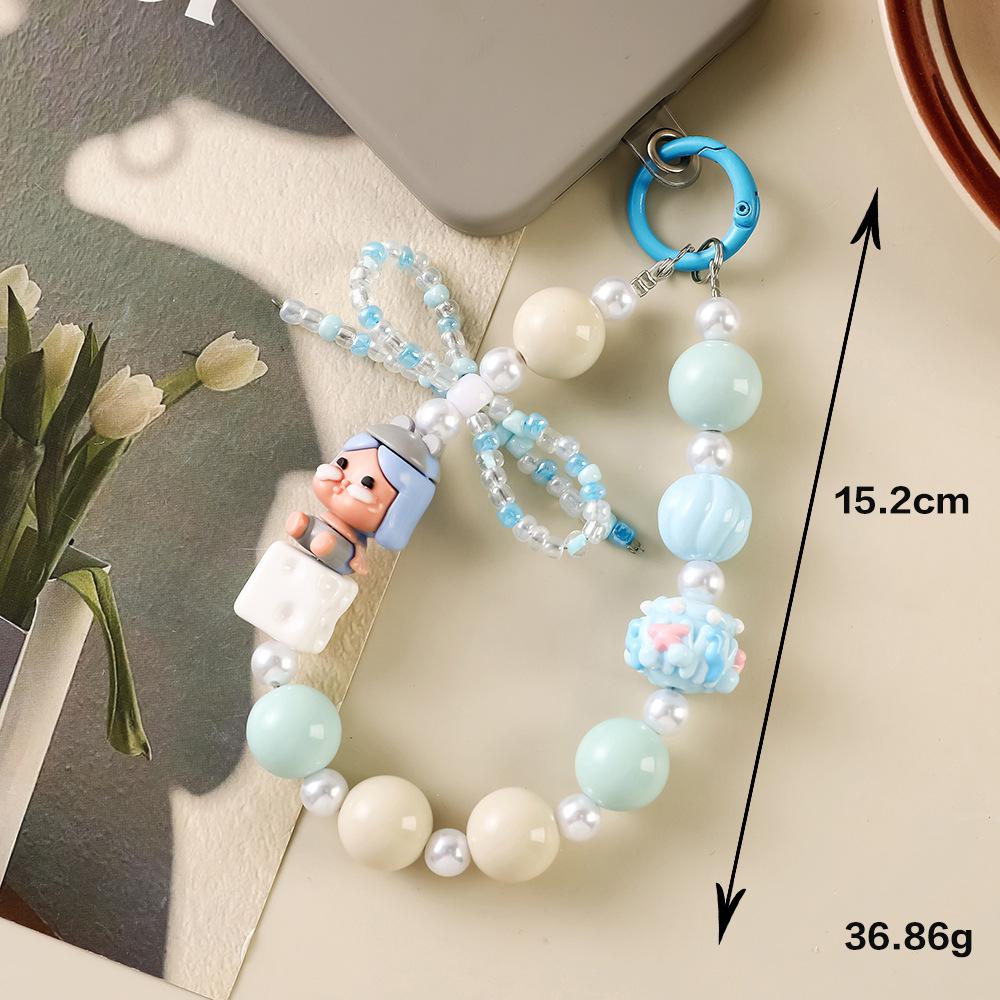 Dopamine Cute Beaded Doll Mobile Phone Chain Bag Pendant Jewelry Gift Anti-lost Hand Carry Keychain