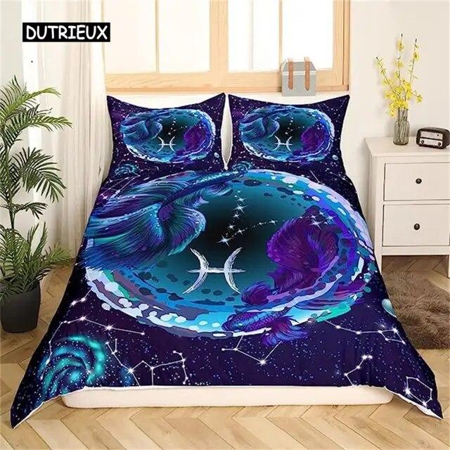 Twelve Constellation Duvet Cover Mysterious Constellation Room Decor Red Brown Galaxy Boys Girls Starry Sky Outer Space Decor