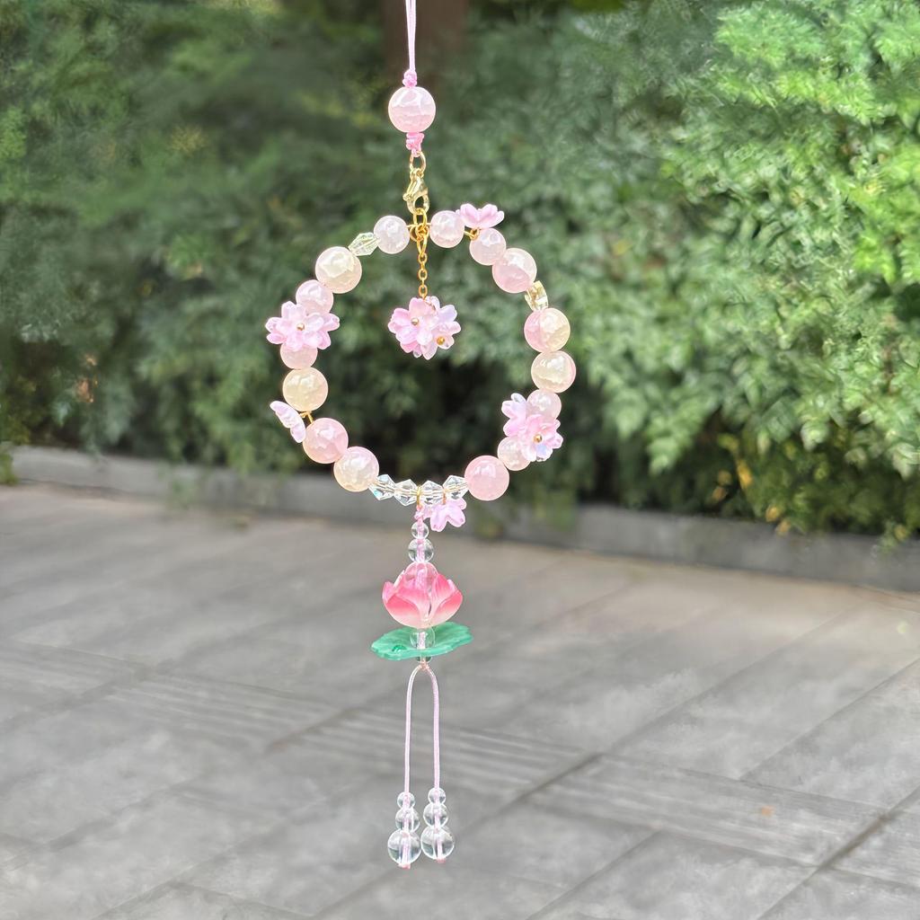 Good Luck Pink Lotus Pendant Charm for Car or Bag - New Chinese Style Jewelry