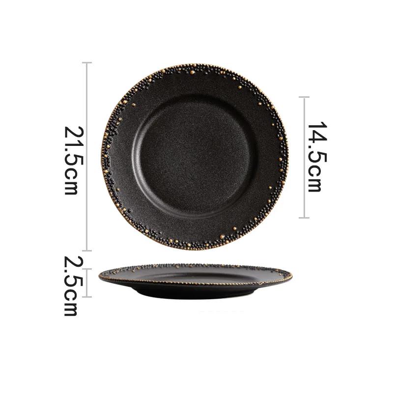 Golden Edged Ceramic Plate Creative Circular Steak Pasta Plate Delicious Dishes Dining Plates Exquisite Household Tableware
