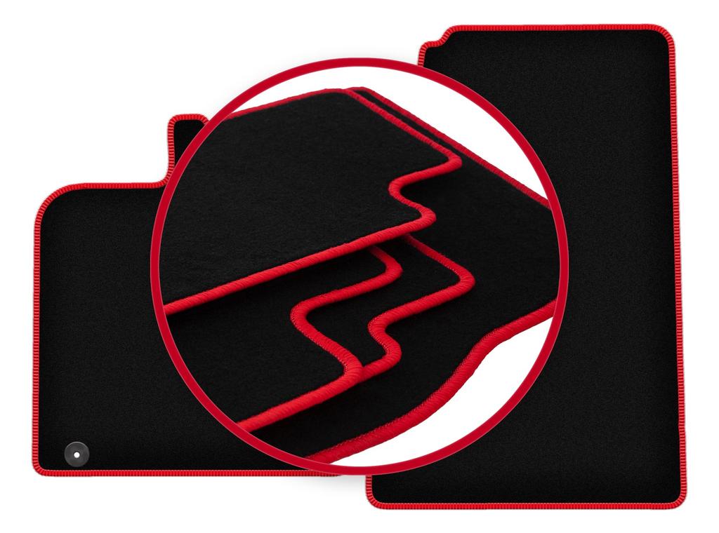 Velours-Fußmatten mit rotem Rand für: Smart ForTwo II Schrägheck (2007-2014)