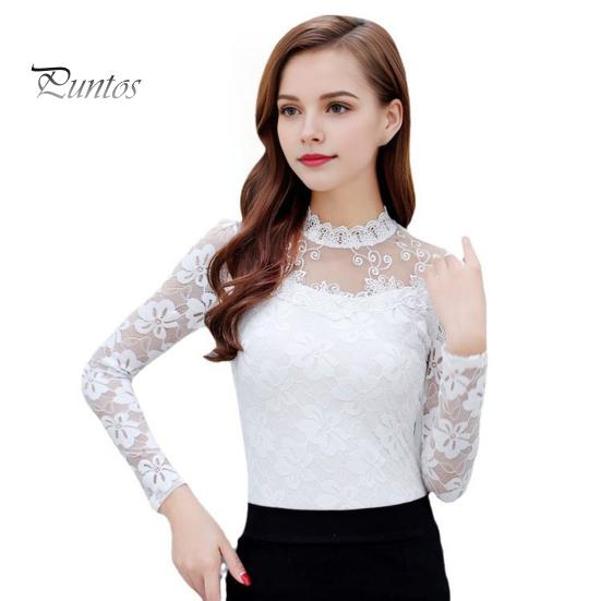 Ženy Spodní topy Stojánek Límec Dlouhý rukáv Výšivka Krajka Květinový vzor Pulovrové topy Jednobarevné Slim Fit Topy ze síťoviny