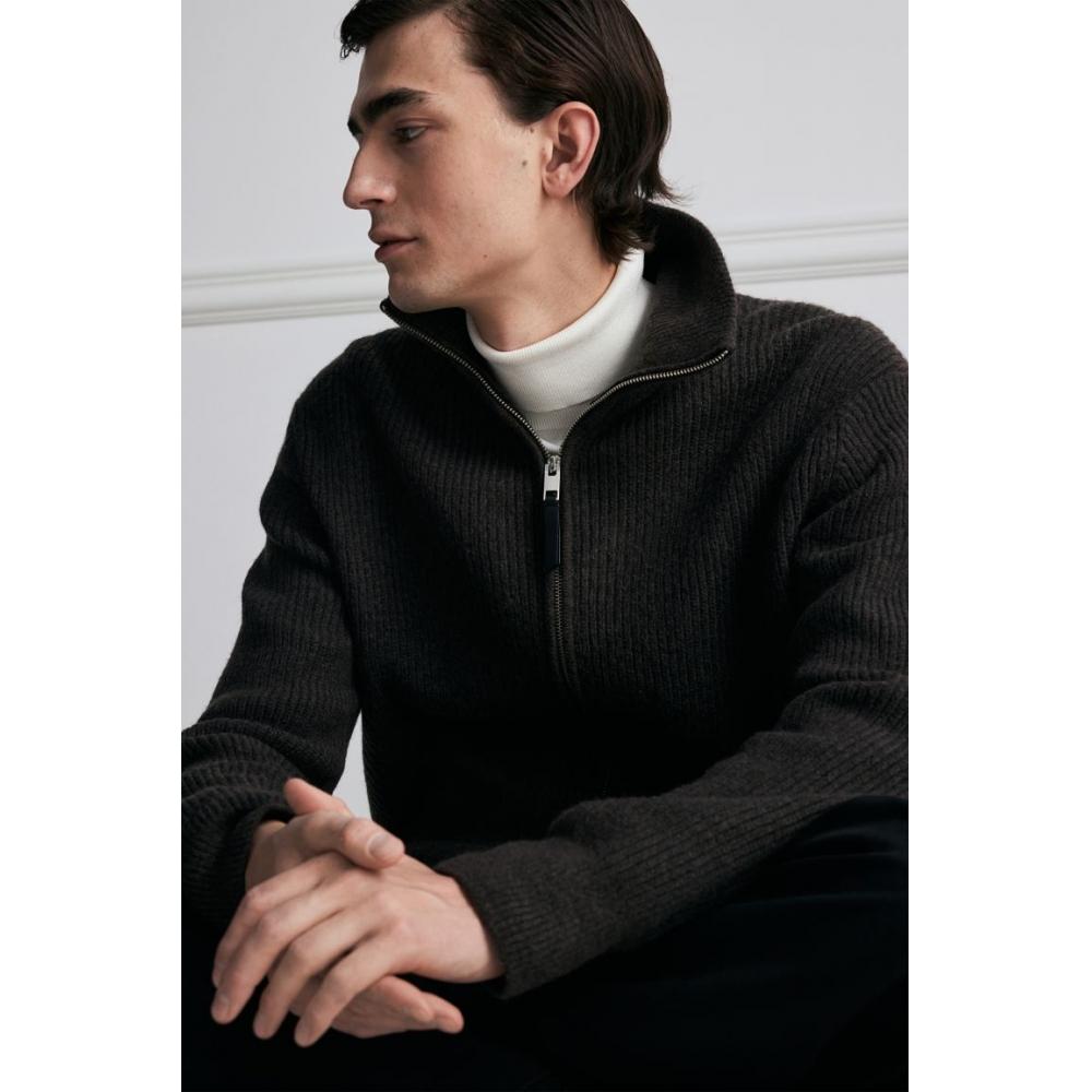 H M Rib Knit Cardigan Regular Fit Dark Brown