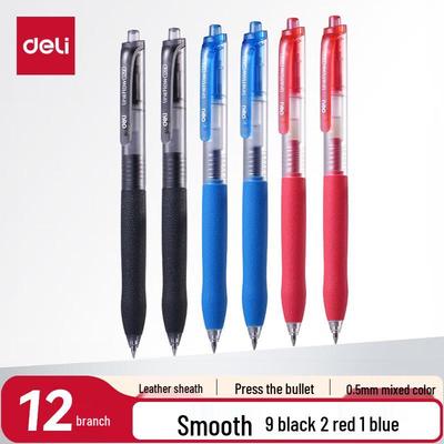 Deli S07-H Retractable Gel Pens, 0.5mm, Mixed Colors, 12-Pack