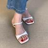 Sheepskin version~ Simple temperament thick heel square head sandals women's retro versatile skirt elegant fashion commuter sandals