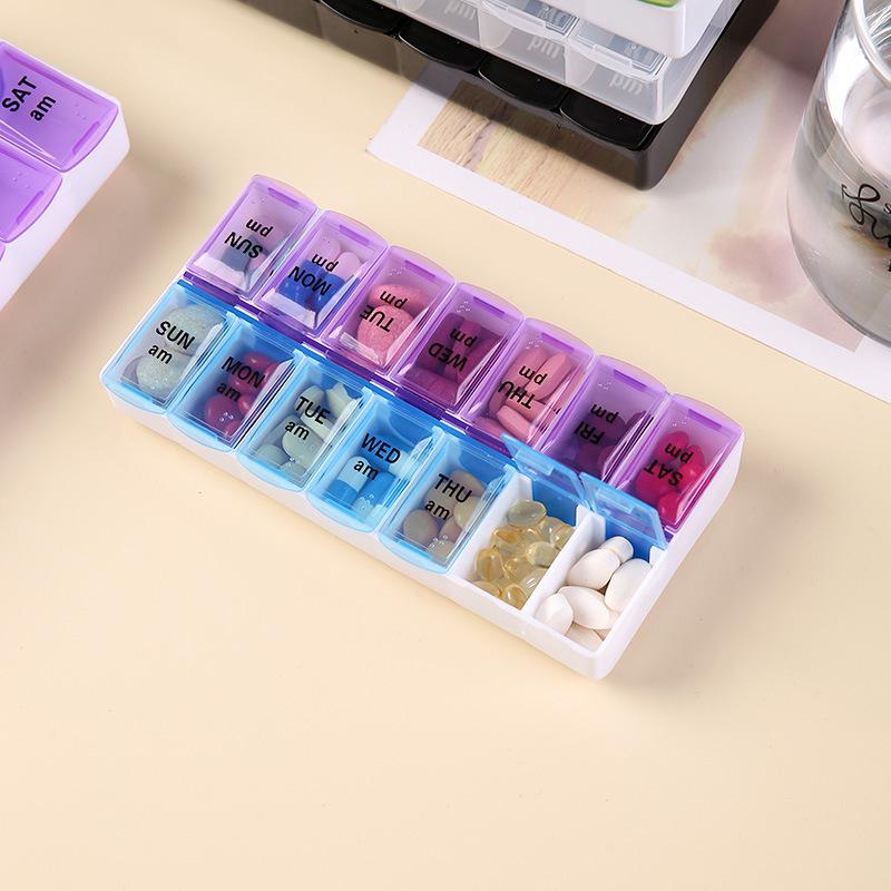 Braille Double Row Pill Box: Large & Small 14-Compartment Weekly Organizer