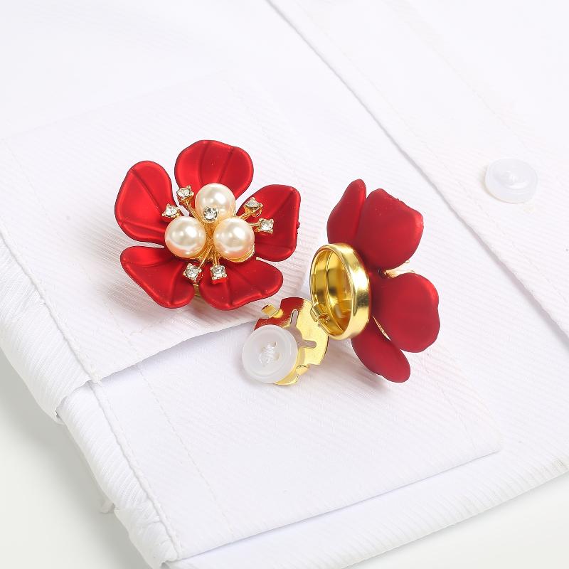 Perlenblumen-Knopfabdeckung Strassbesetzte Clips Abnehmbare Manschettenknöpfe Knopfabdeckung Für Damen Hemden Basteln DIY