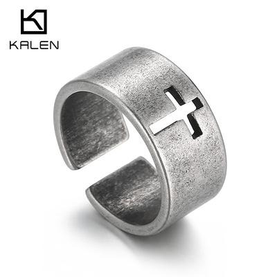 Creative Personality Hipster Ring, Smearing Retro Titanium Steel Men'S Hollow Cross Open Ring