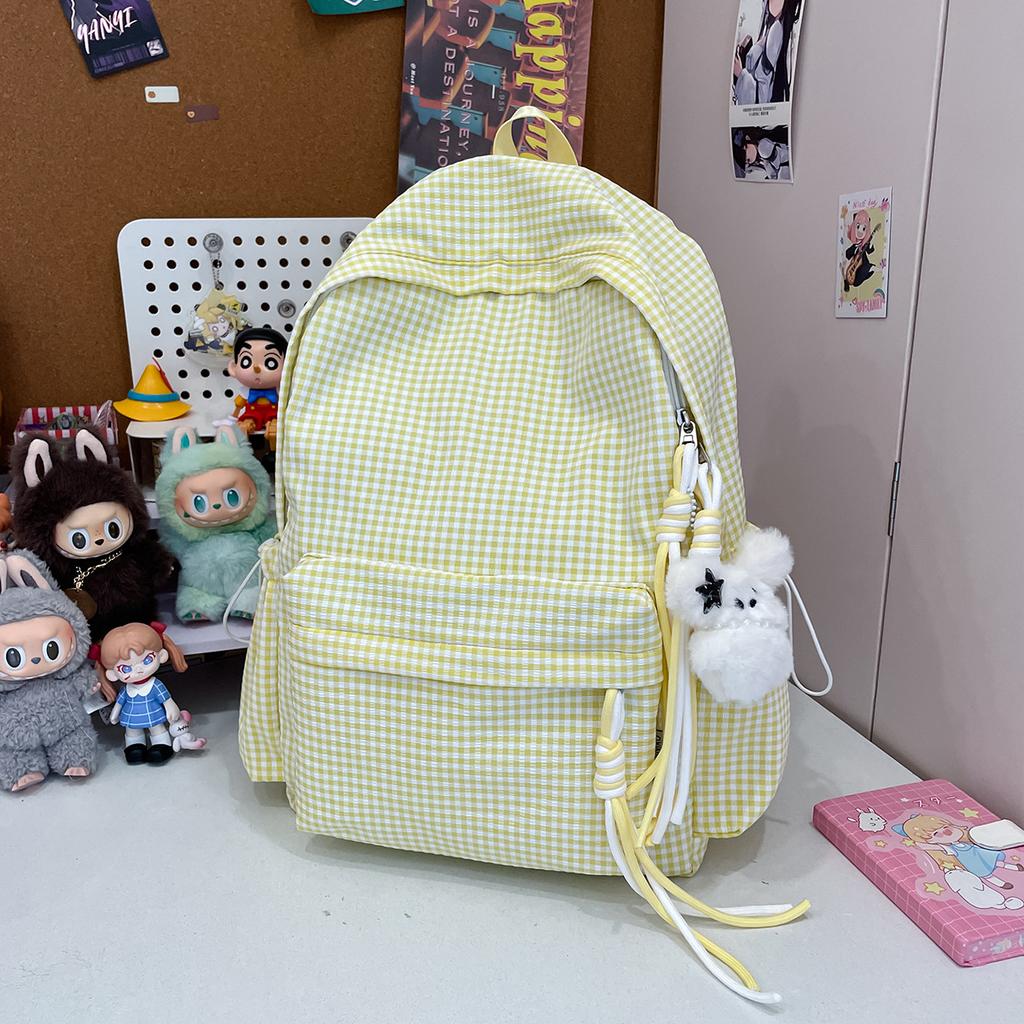 Schoolbag Japanese idyllic versatile student backpack women's small fresh plaid casual simple schoolbag travel backpack