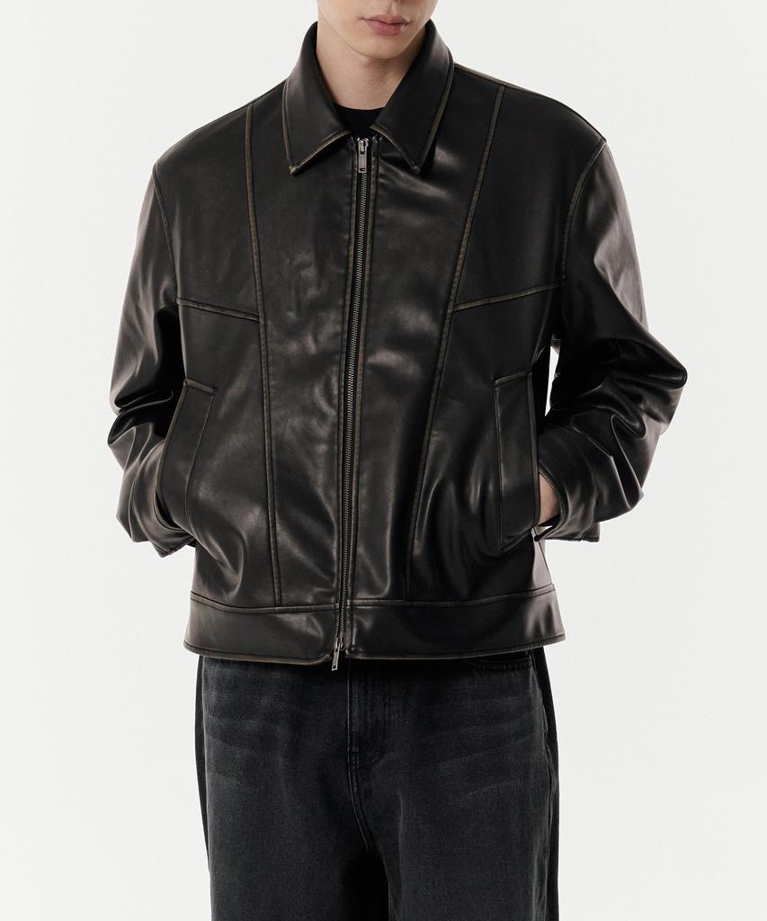 Musinsa Standard Faded Synthetic Leather Single Jacket [Black]
